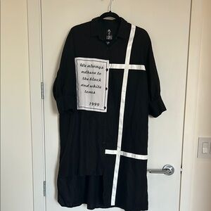 Oversized Black and White Casual Shirt Dress